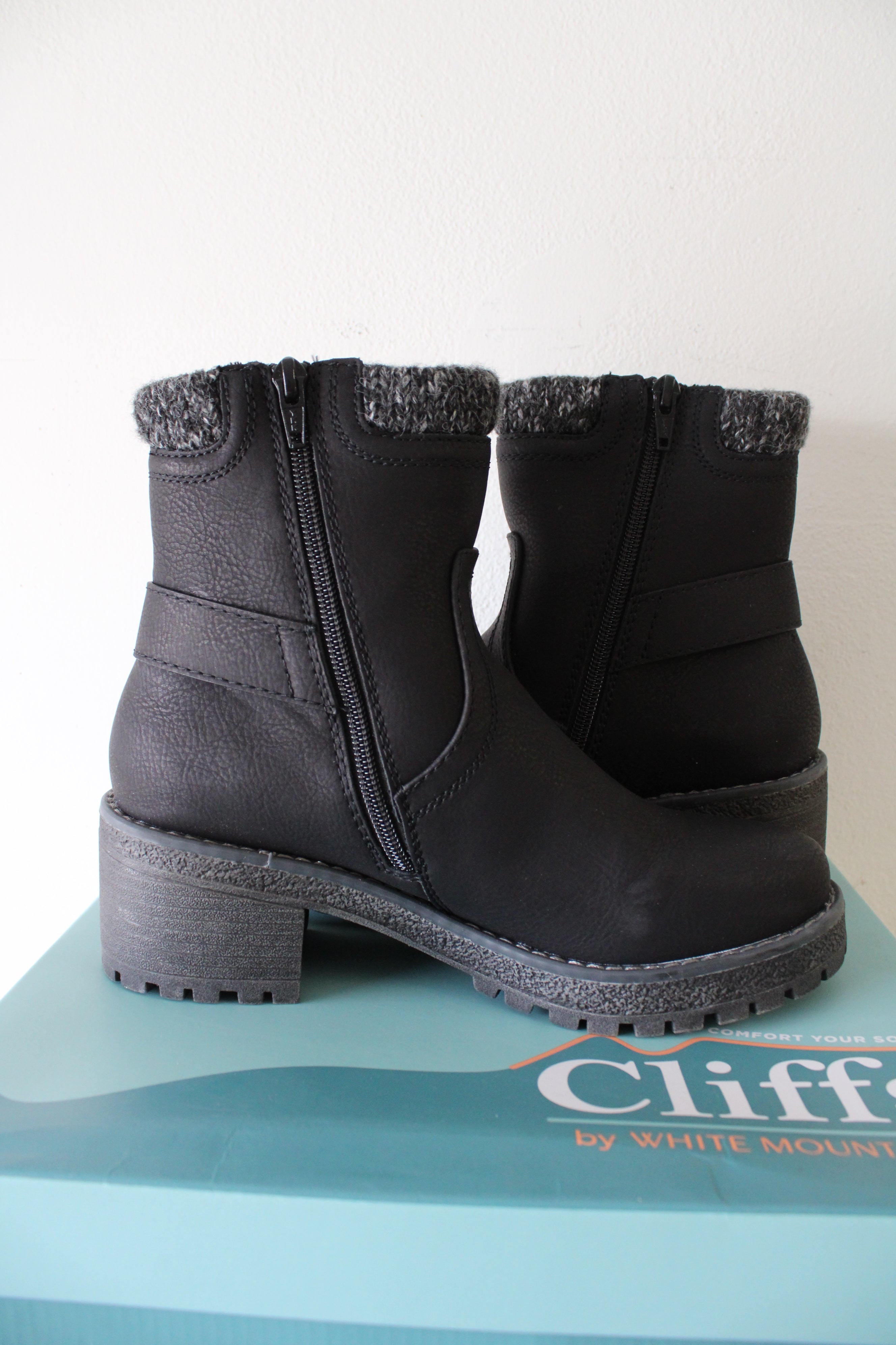 NEW Cliffs By White Moutain Black Faux Leather Zip Up Boots | Size 7