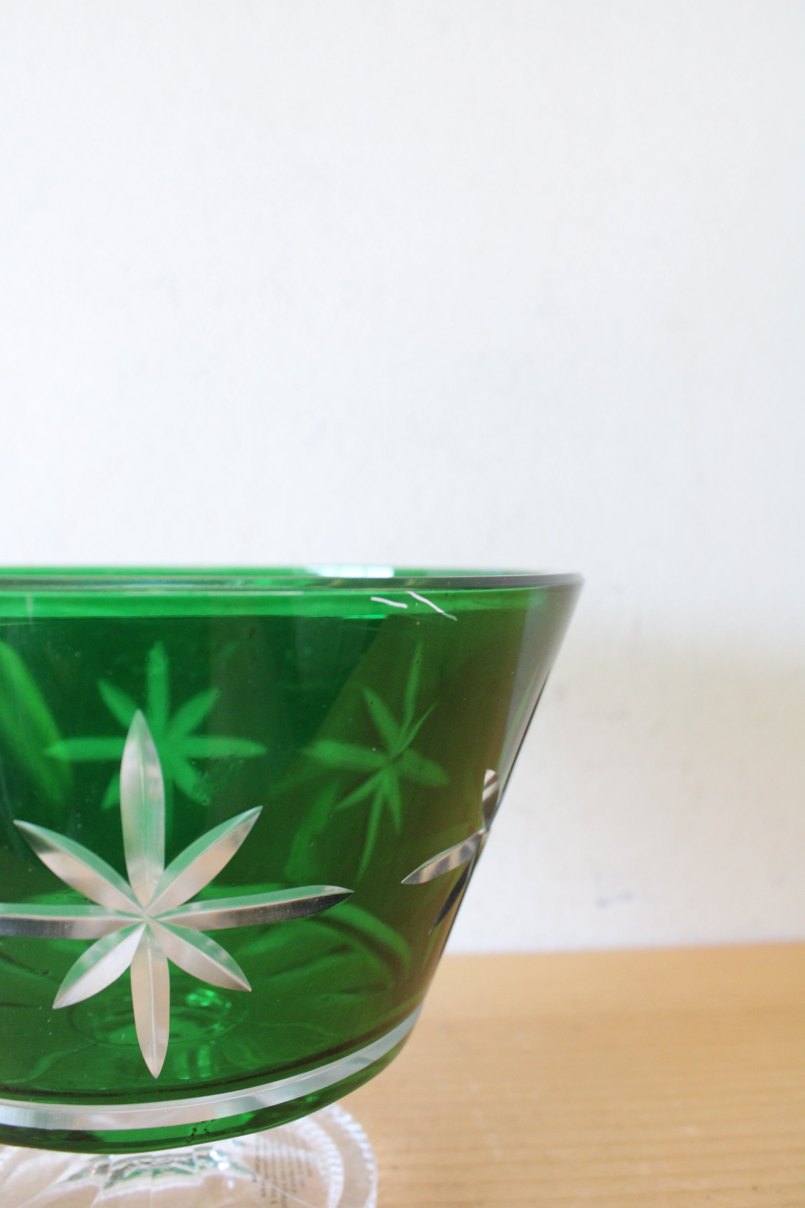 Waterford Crystal Engraved Star Green Compote Bowl