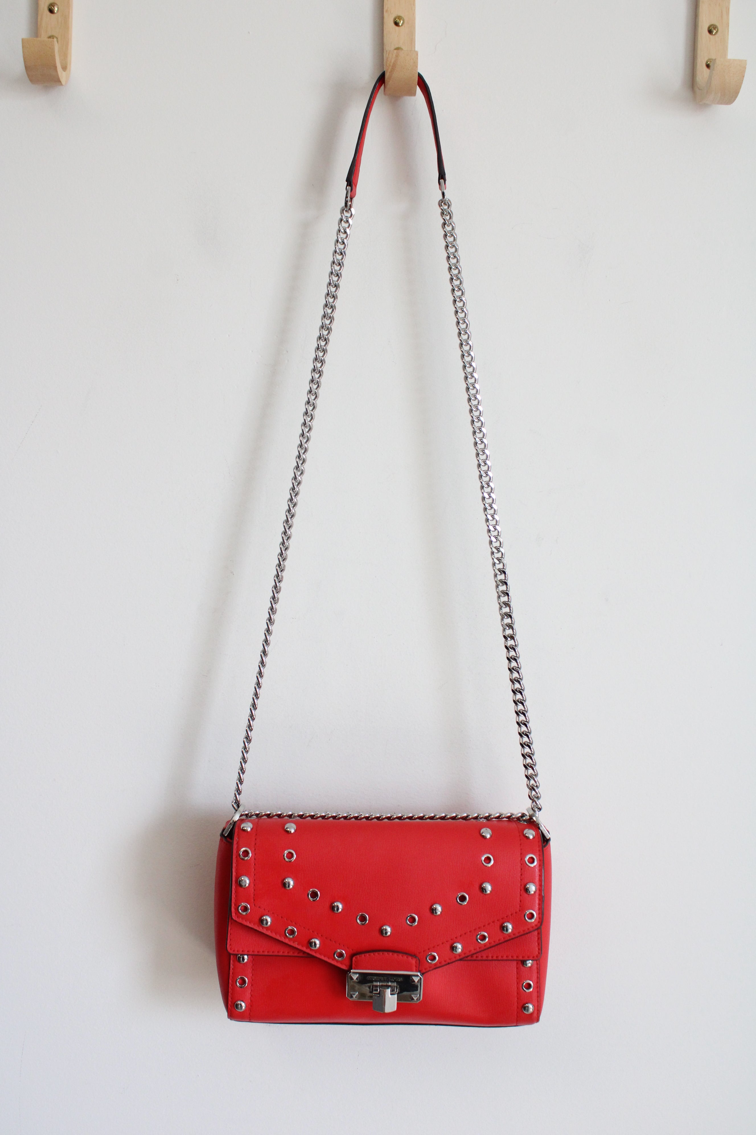 Michael Kors Studded Red Kinsley Crossbody Bag