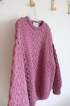 Claouknit Authentic Irish Hand Finished Pink Chunky Wool Sweater | L