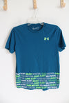 Under Armour Loose Fit Teal & Neon Green Cotton Shirt | Youth XL (18/20)