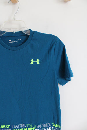 Under Armour Loose Fit Teal & Neon Green Cotton Shirt | Youth XL (18/20)