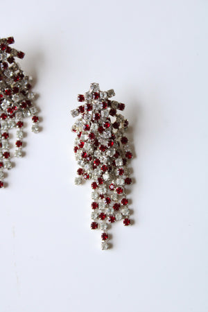 Afterthoughts Vintage Red & Clear Stone Stud Chandelier Earrings