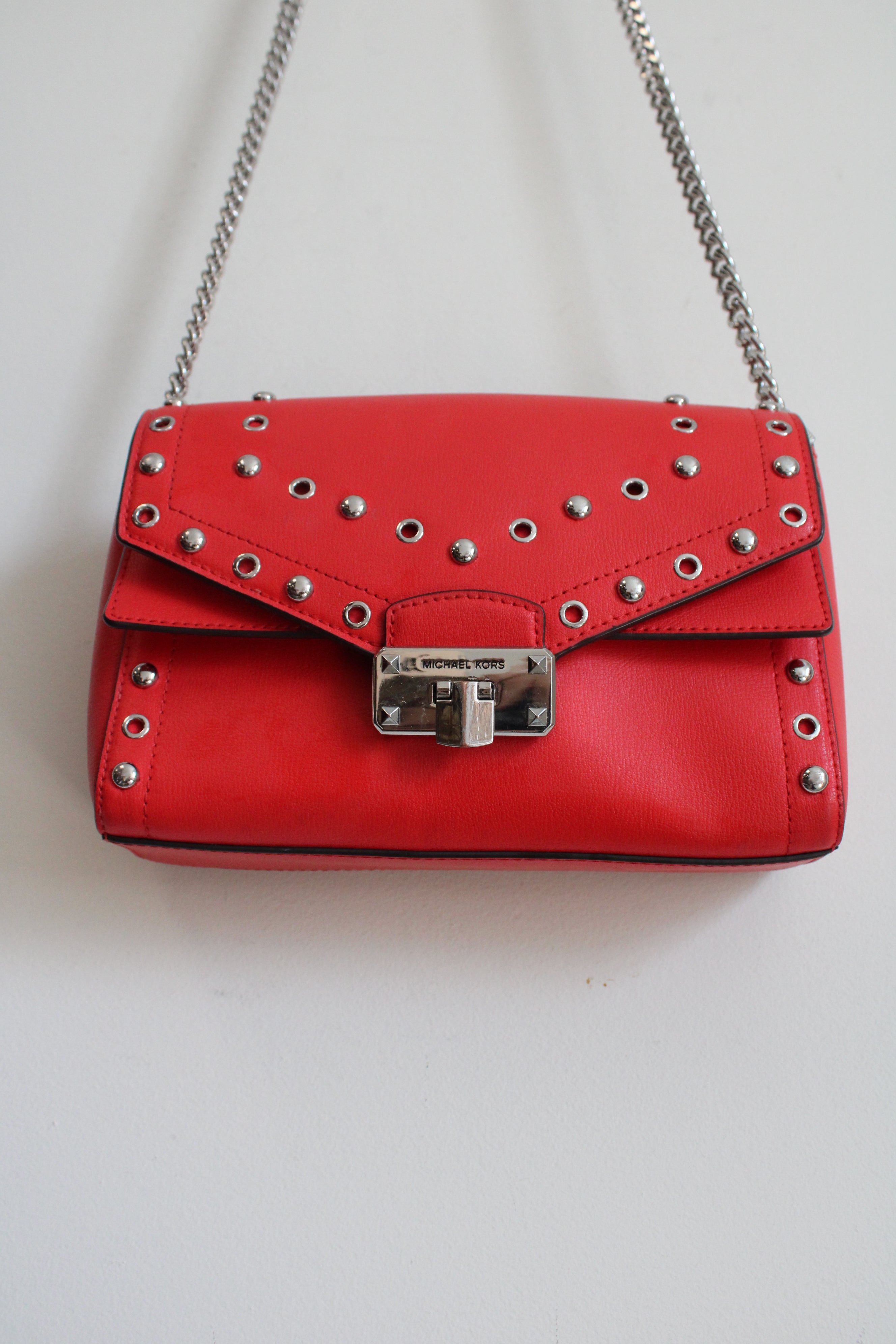 Michael Kors Studded Red Kinsley Crossbody Bag