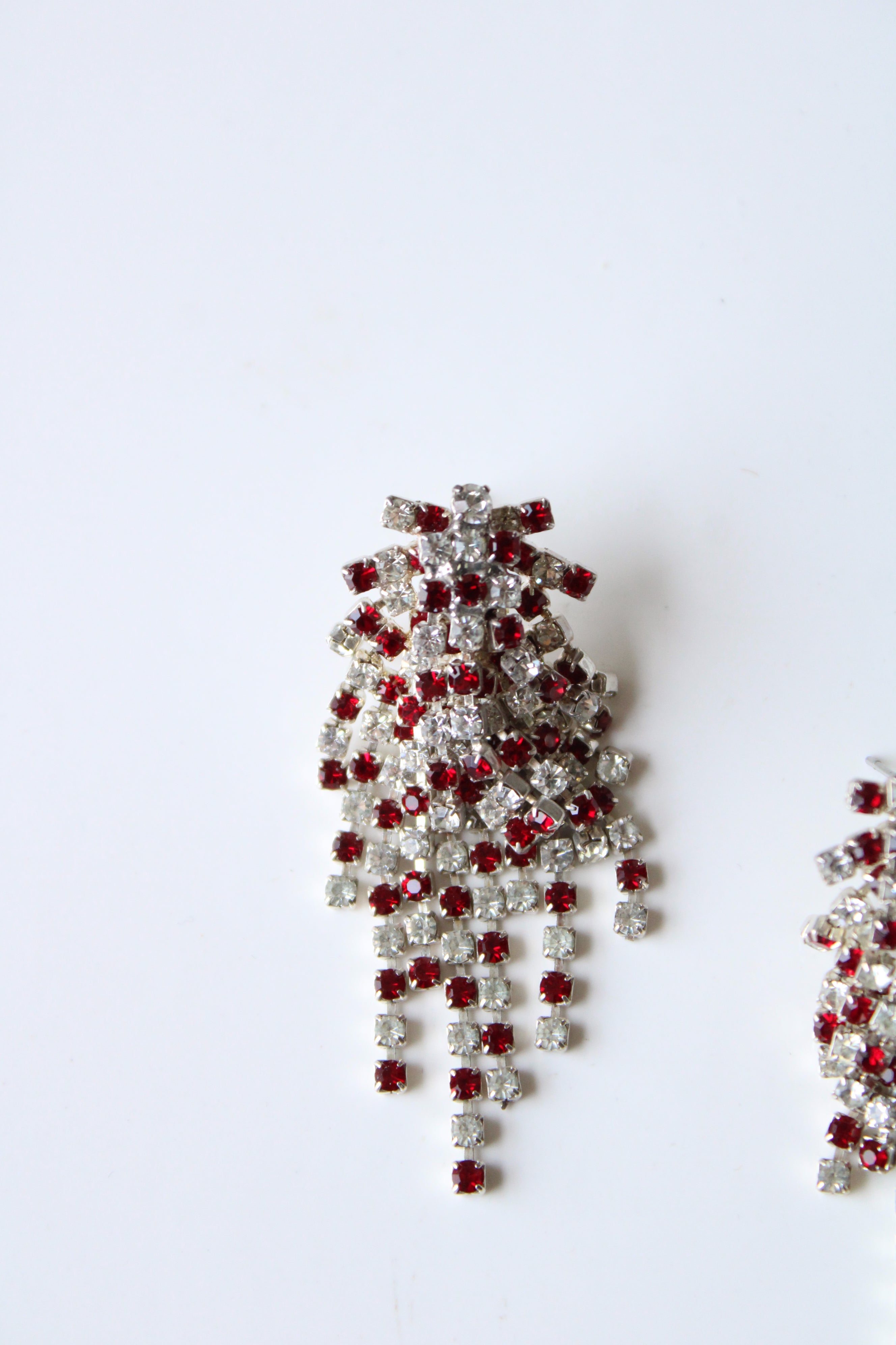 Afterthoughts Vintage Red & Clear Stone Stud Chandelier Earrings