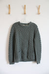 NEW Aran Sweater Market Green Cable Knit Pocket Wool Sweater | L