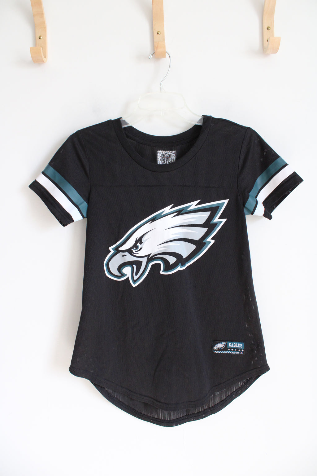 NFL Apparel Black Philadelphia Eagles Curved Hem Jersey | Youth L (12/14)