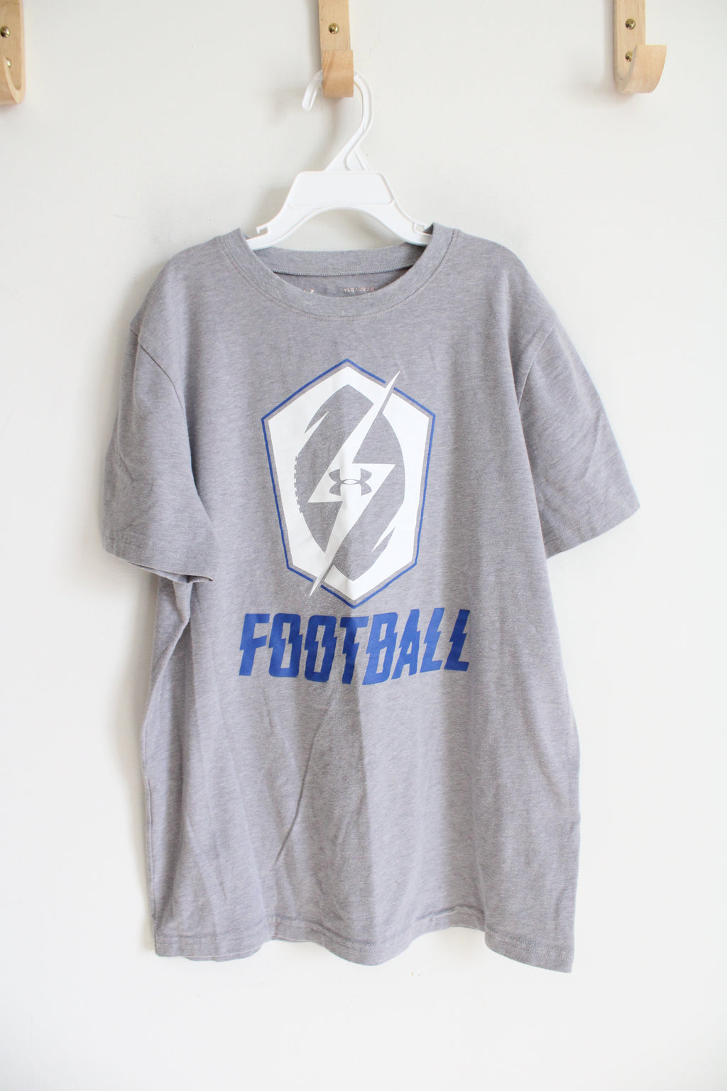 Under Armour Gray White & Blue Football Cotton Shirt | Youth L (14/16)