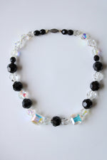 Black & Clear Glass Beaded Choker Vintage Facet Necklace