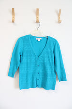 Christopher & Banks Blue Crocheted Front Cardigan | S Petite