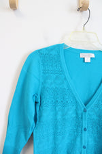 Christopher & Banks Blue Crocheted Front Cardigan | S Petite