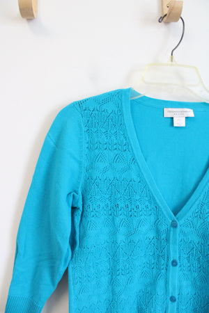 Christopher & Banks Blue Crocheted Front Cardigan | S Petite
