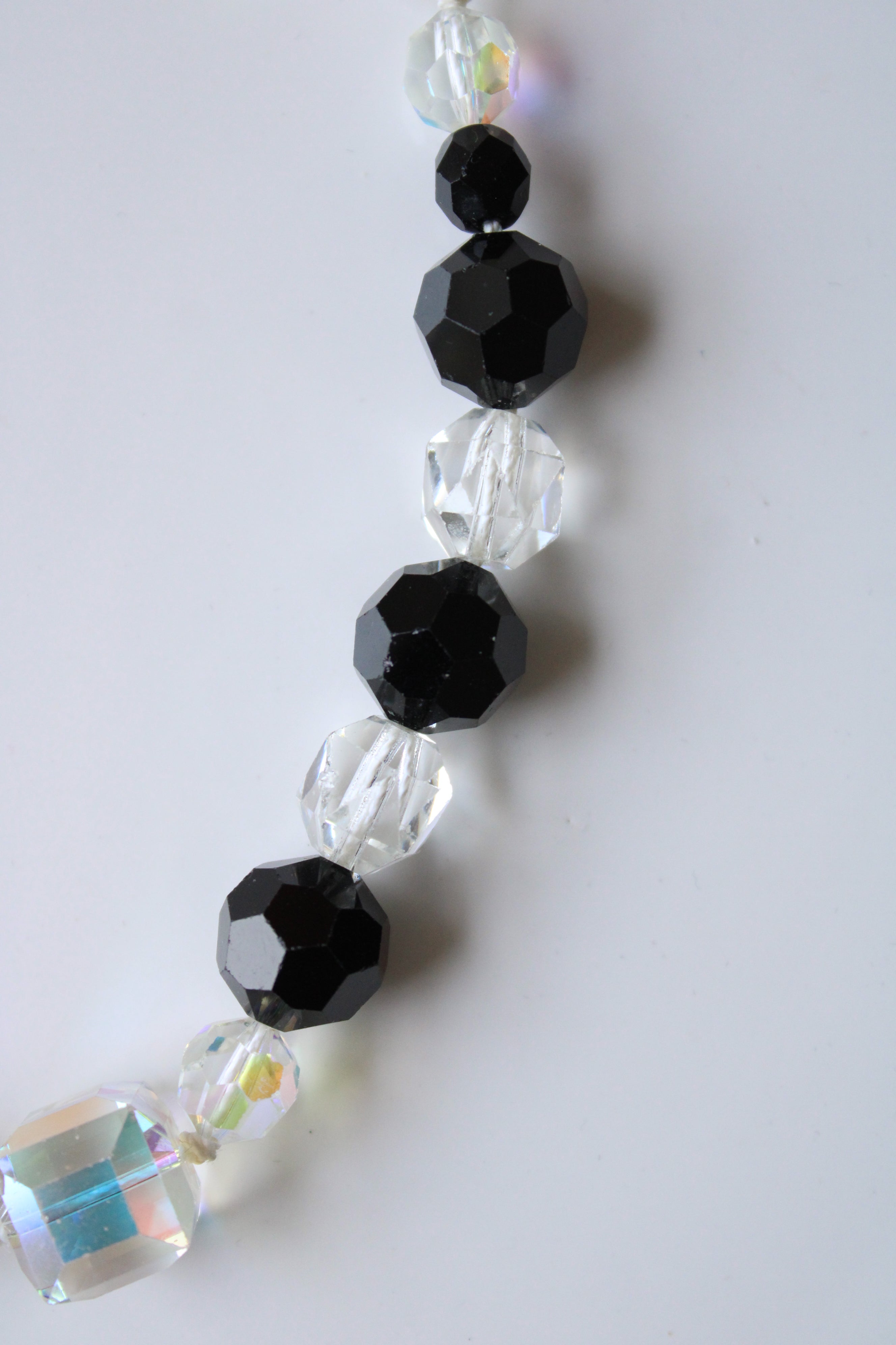 Black & Clear Glass Beaded Choker Vintage Facet Necklace