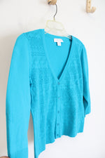 Christopher & Banks Blue Crocheted Front Cardigan | S Petite