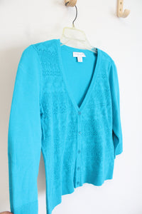 Christopher & Banks Blue Crocheted Front Cardigan | S Petite