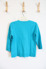 Christopher & Banks Blue Crocheted Front Cardigan | S Petite