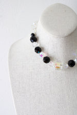 Black & Clear Glass Beaded Choker Vintage Facet Necklace