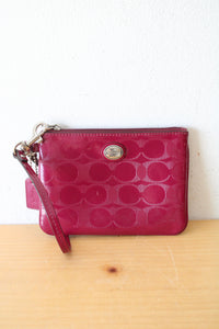 Coach Magenta Signature Embossed Leather Wristlet Wallet