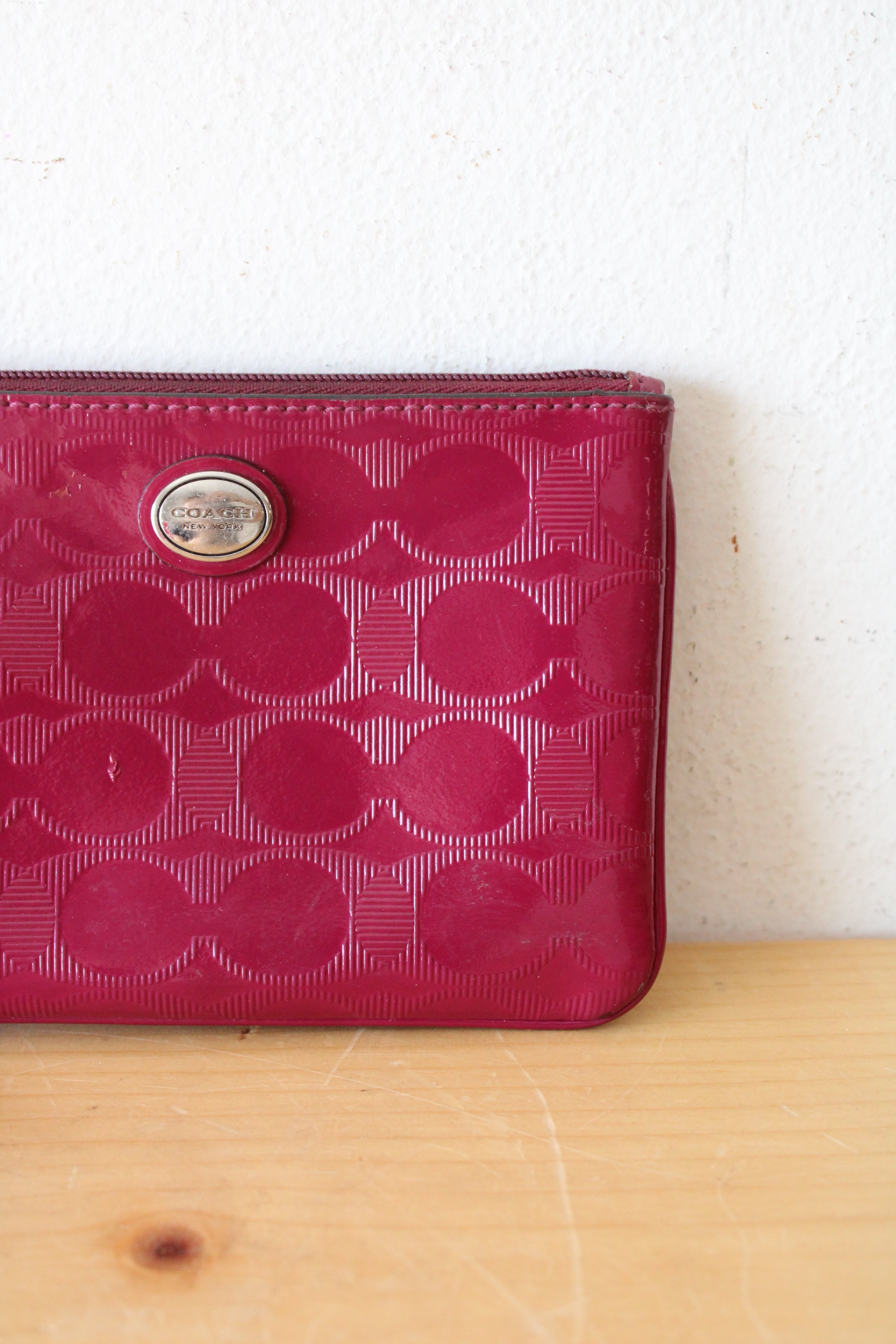 Coach Magenta Signature Embossed Leather Wristlet Wallet