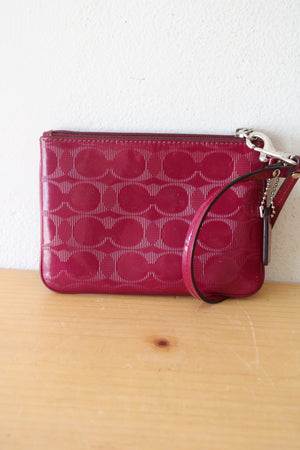 Coach Magenta Signature Embossed Leather Wristlet Wallet