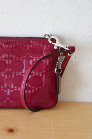 Coach Magenta Signature Embossed Leather Wristlet Wallet