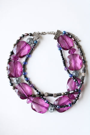 Purple Glass Beaded Layered Neckace