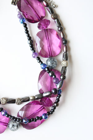 Purple Glass Beaded Layered Neckace