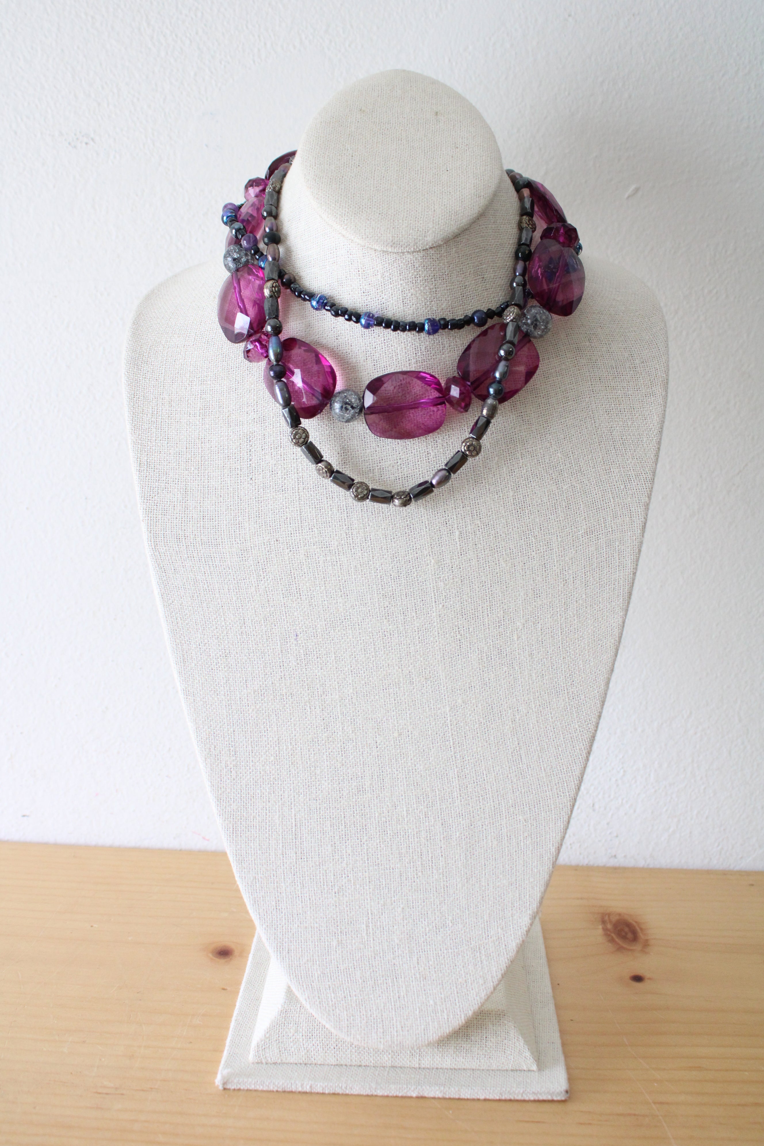 Purple Glass Beaded Layered Neckace