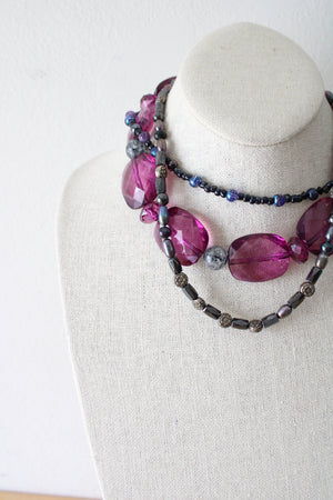 Purple Glass Beaded Layered Neckace