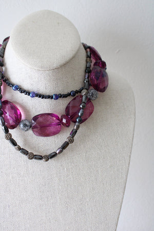 Purple Glass Beaded Layered Neckace