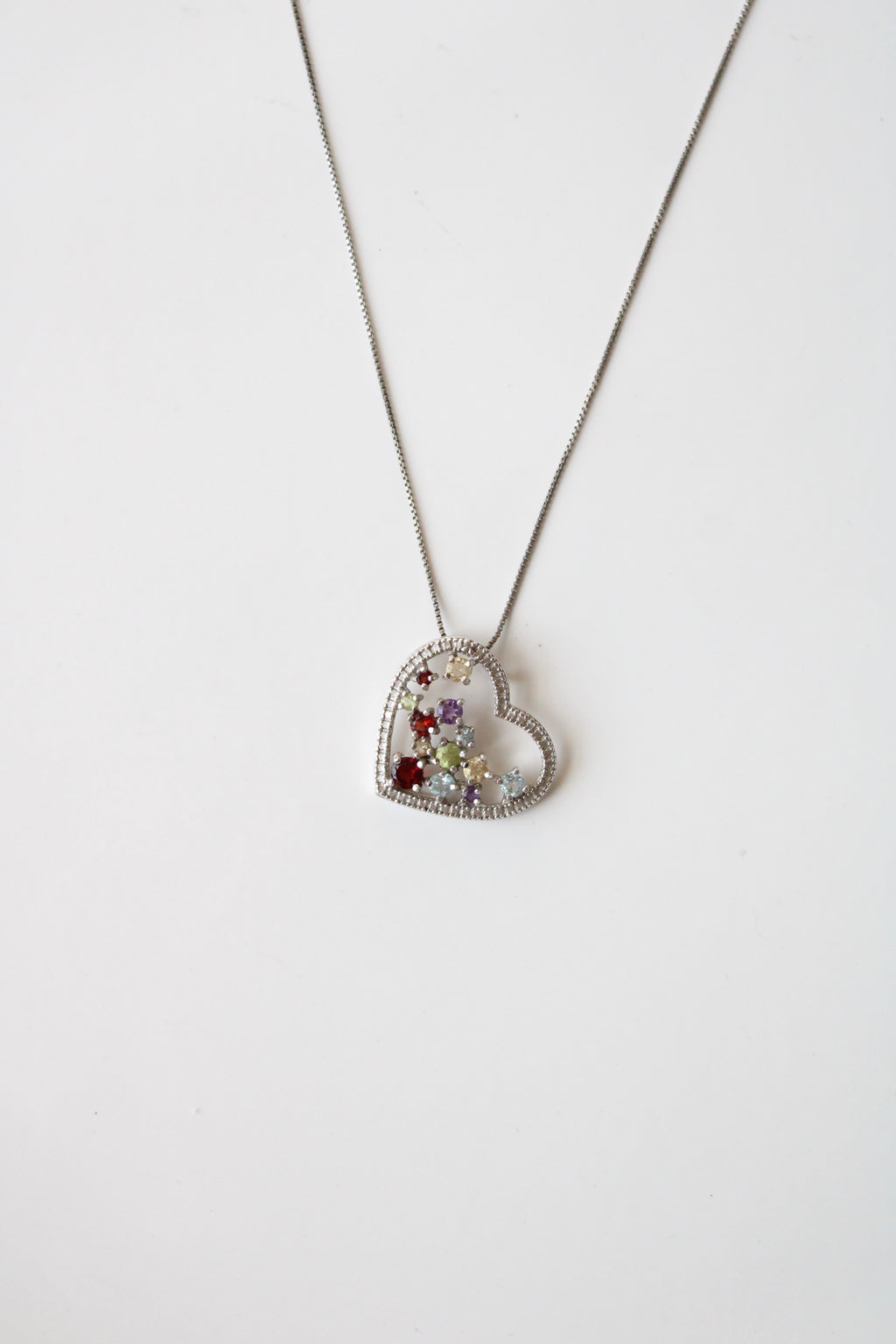 Multi Colored Sterling Silver Heart Necklace