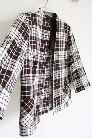 Perceptions Brown White Plaid Light Jacket | 12 Petite