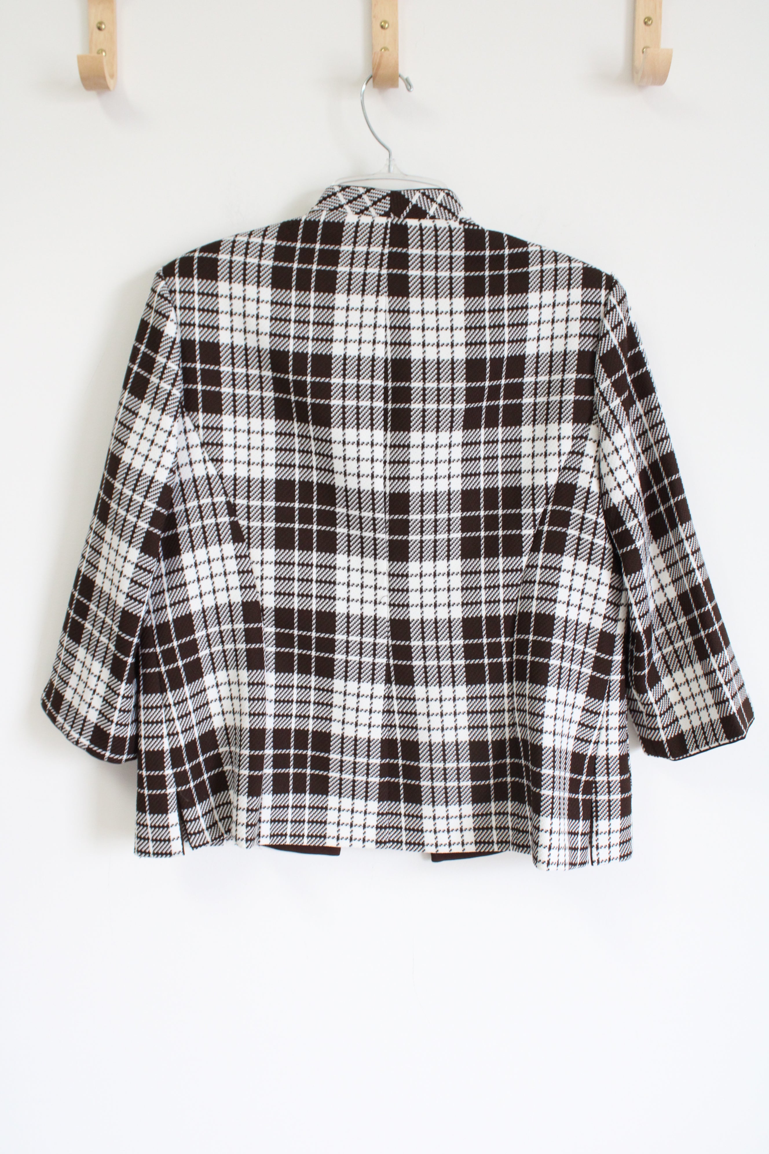 Perceptions Brown White Plaid Light Jacket | 12 Petite