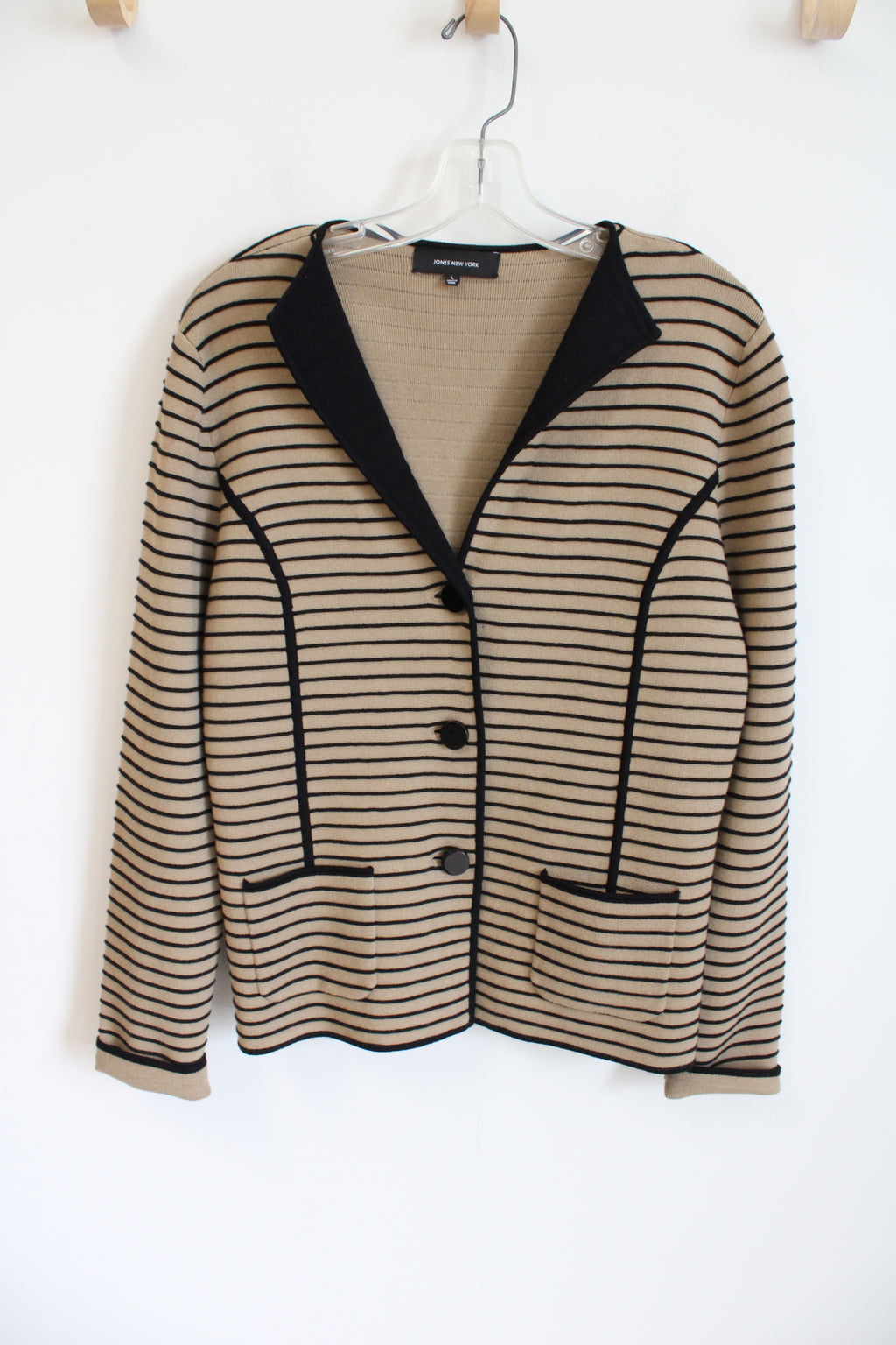 Jones New York Tan Black Striped Cardigan | L