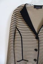 Jones New York Tan Black Striped Cardigan | L