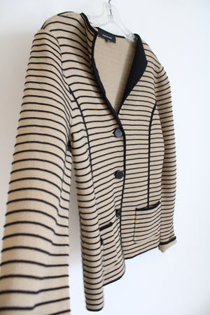 Jones New York Tan Black Striped Cardigan | L