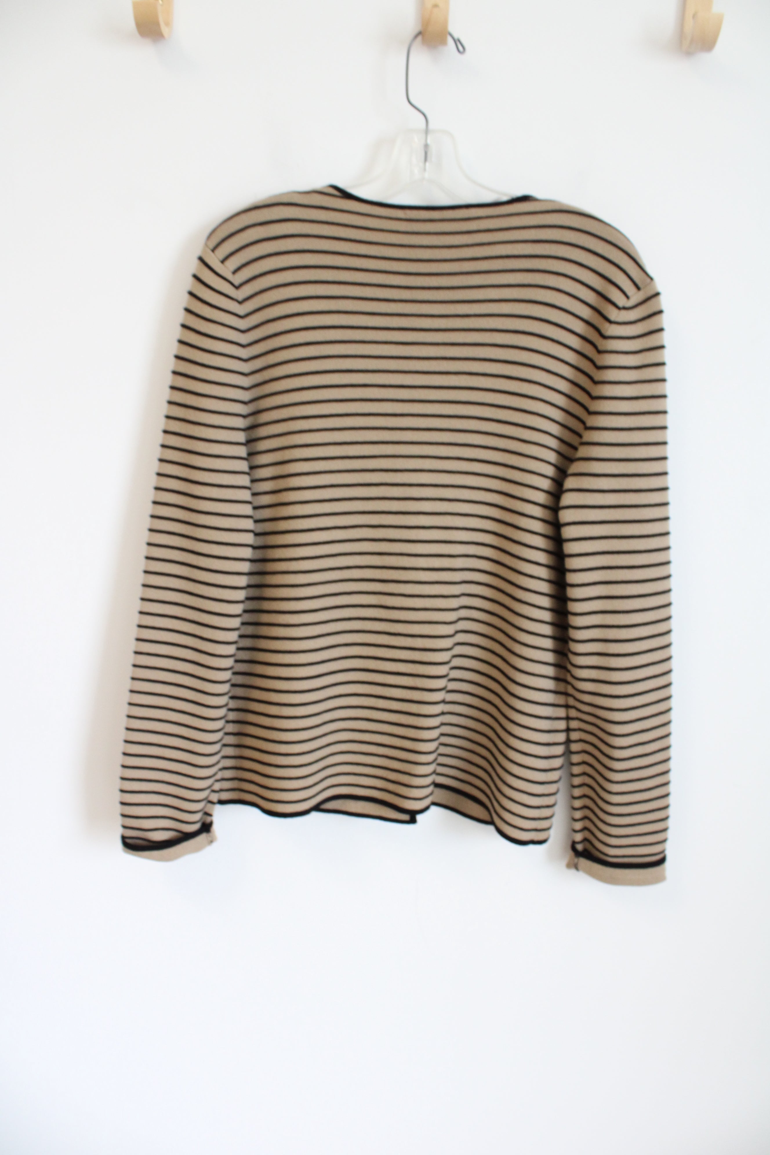 Jones New York Tan Black Striped Cardigan | L