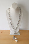 NEW Chico's Silver Chain Pearl Tassel Necklace