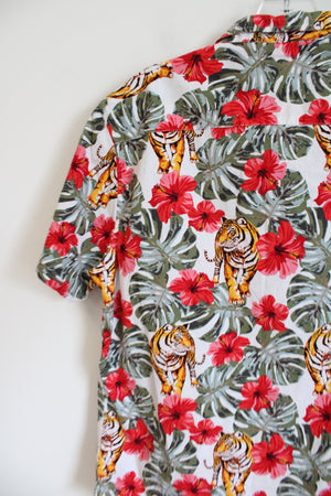 No Boundaries Tiger Monstera Hawaiian Print Shirt | M