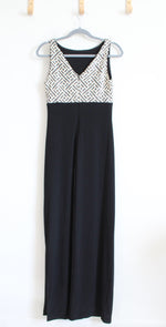 NEW Ralph Lauren Evening Black & Ivory Sequined Maxi Evening Gown | 10