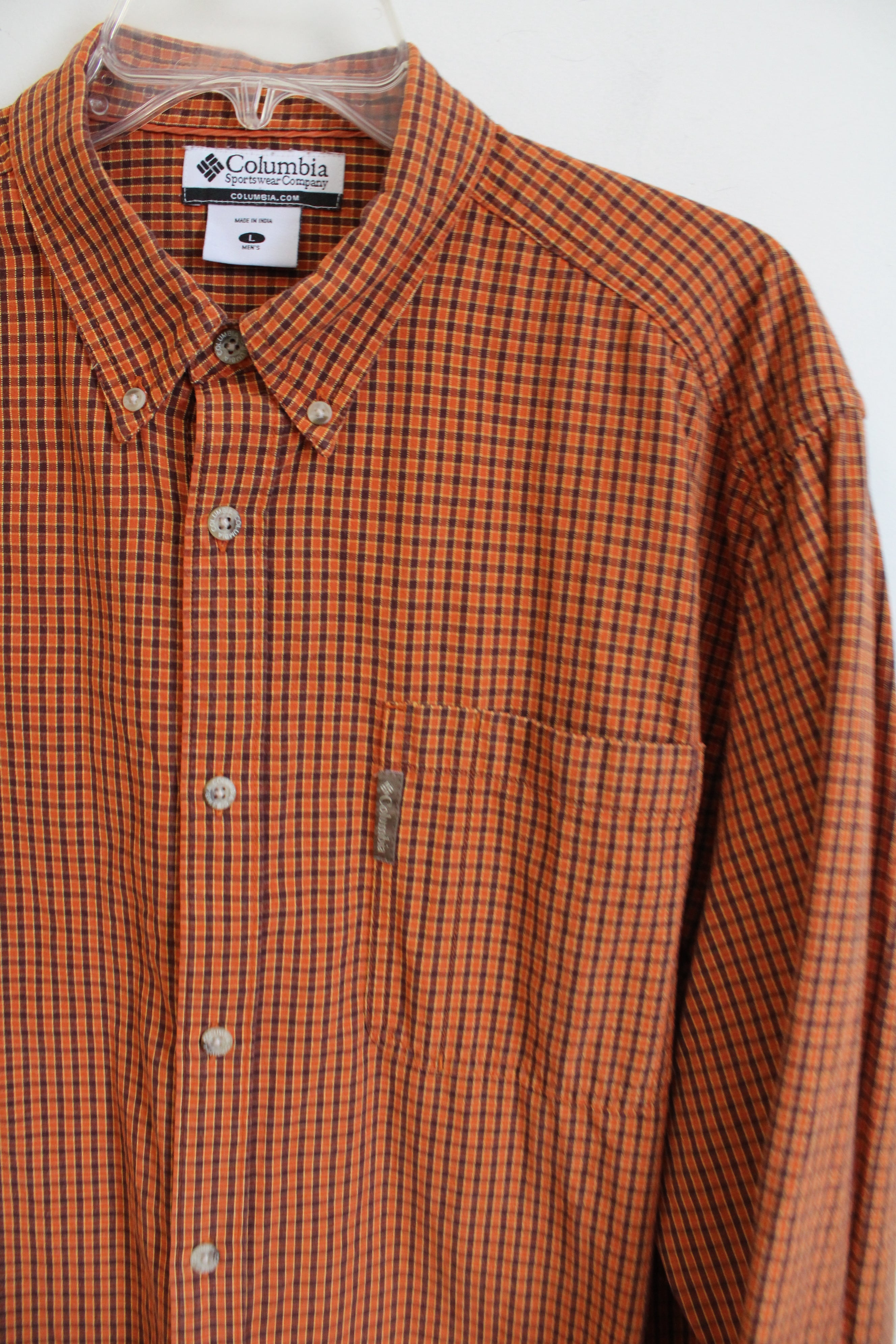 Columbia Orange Plaid Cotton Button Down Shirt | L