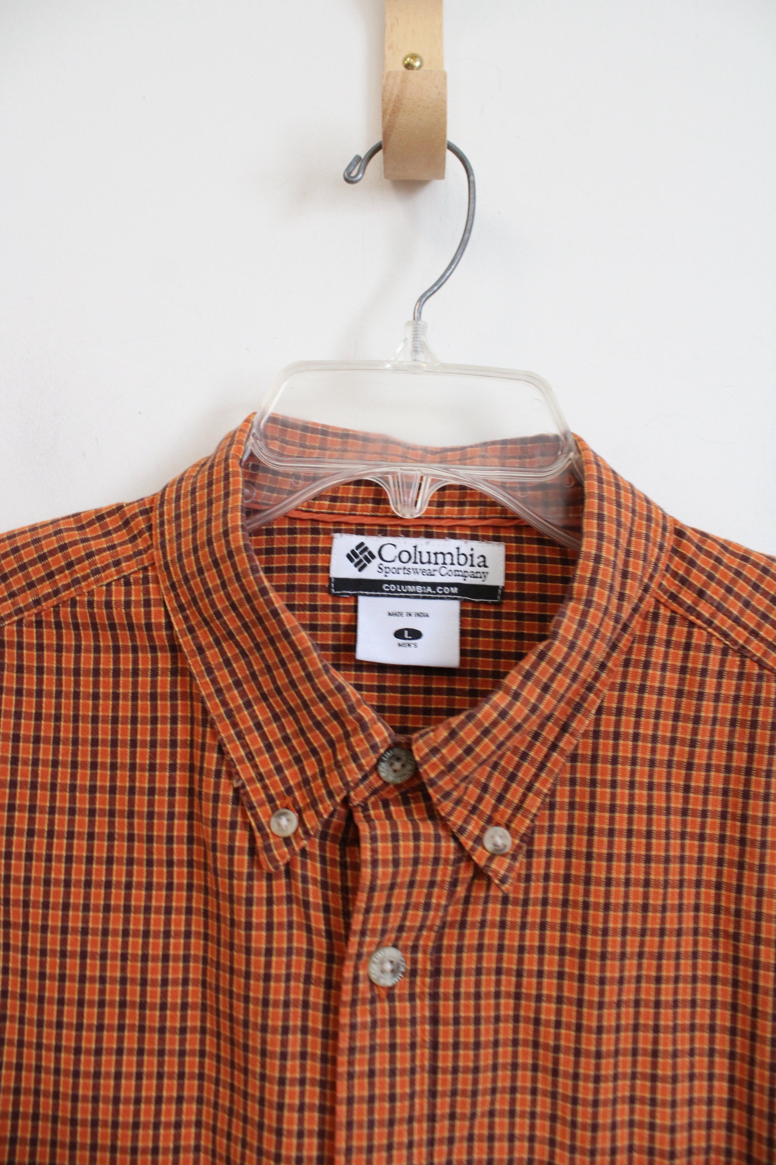 Columbia Orange Plaid Cotton Button Down Shirt | L