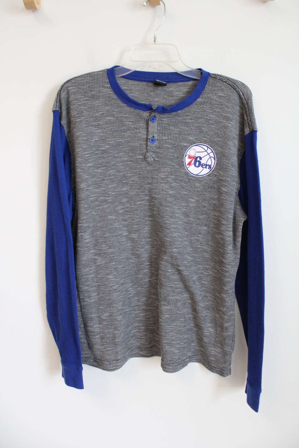 NBA Ultra Game Philadelphia 76ers Blue Gray Henley Shirt | L