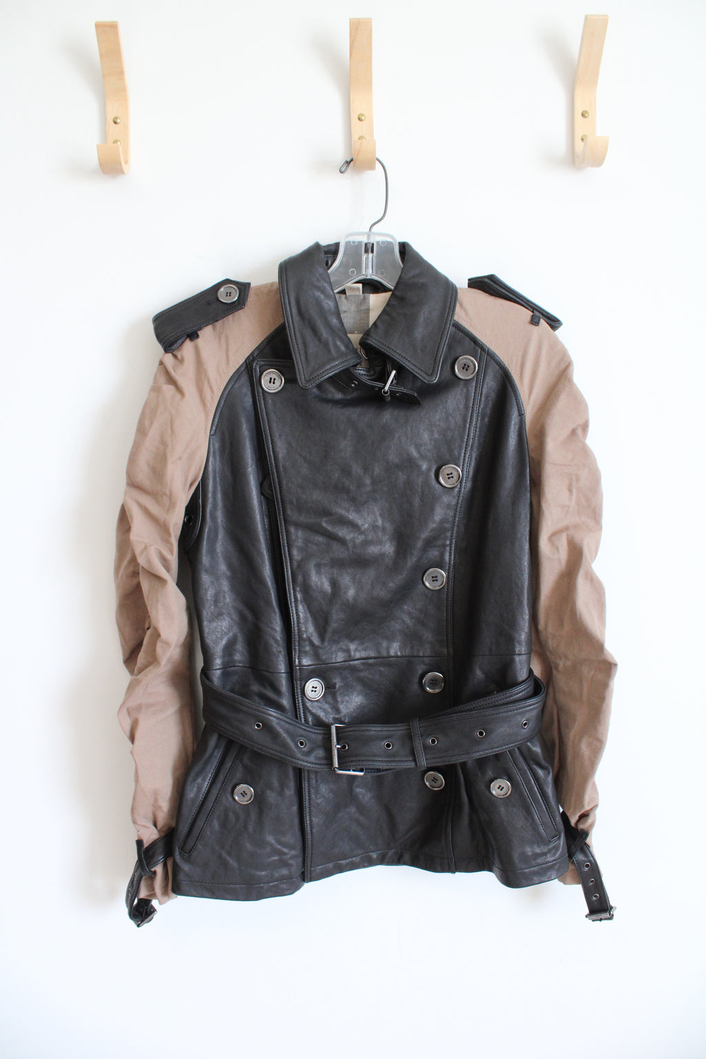 Burberry Brit Black & Brown Double Breasted Belted Leather Jacket | 4