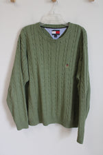 Tommy Hilfiger Sage Green Cable Knit Sweater | XL