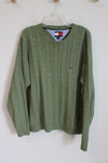 Tommy Hilfiger Sage Green Cable Knit Sweater | XL