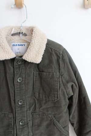 Old Navy Olive Green Corduroy Sherpa Lined Jacket | Youth 4T