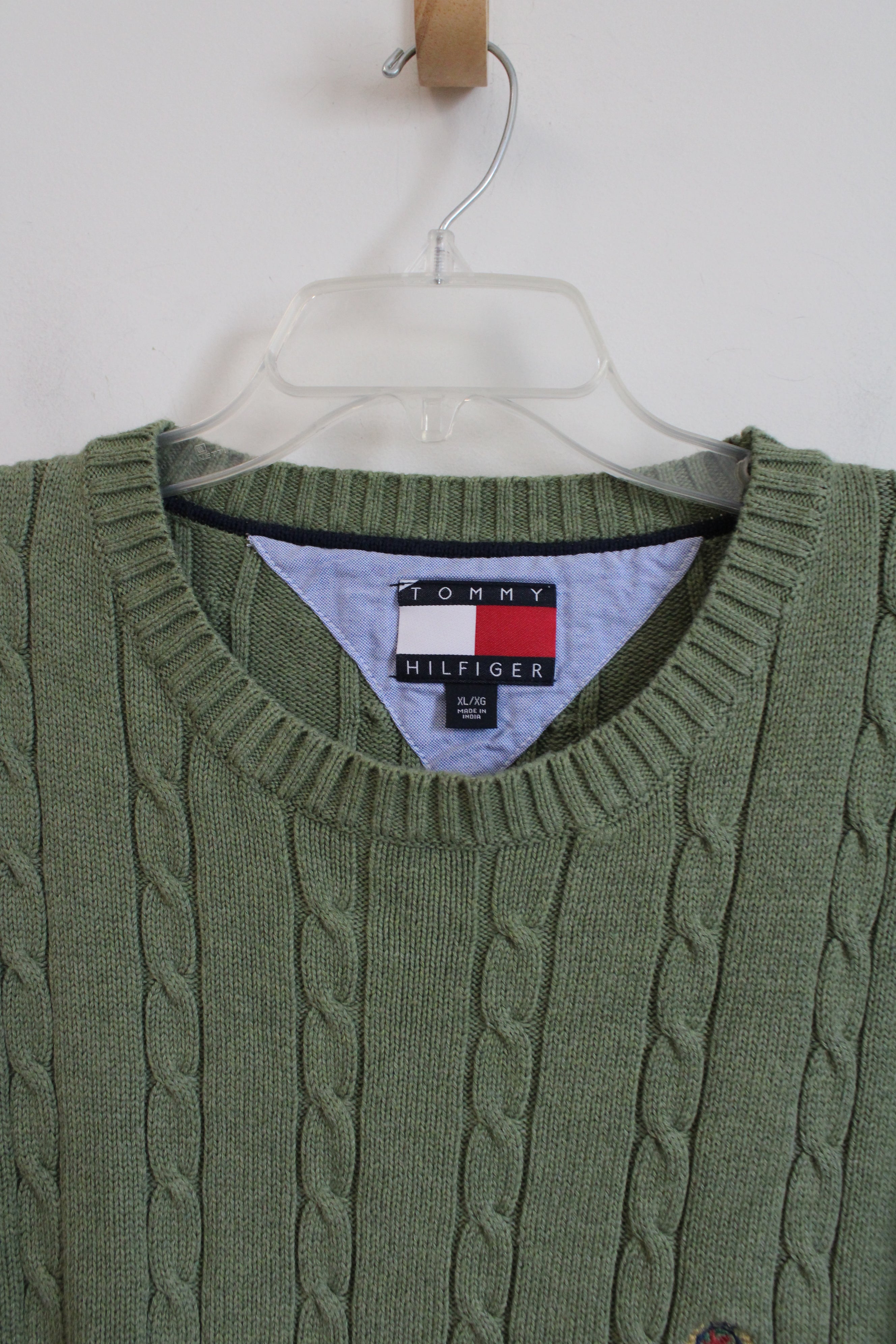 Tommy Hilfiger Sage Green Cable Knit Sweater | XL