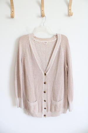 Mossimo Supply Co. Tan & White Button Down Knit Cardigan | M