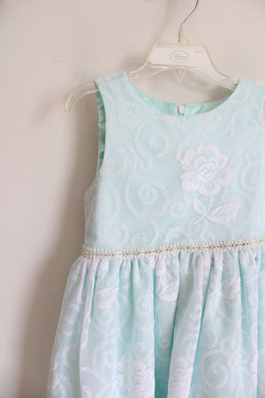 American Princess Pearl Rhinestone Waist Mint Green Floral Dress | Youth 6